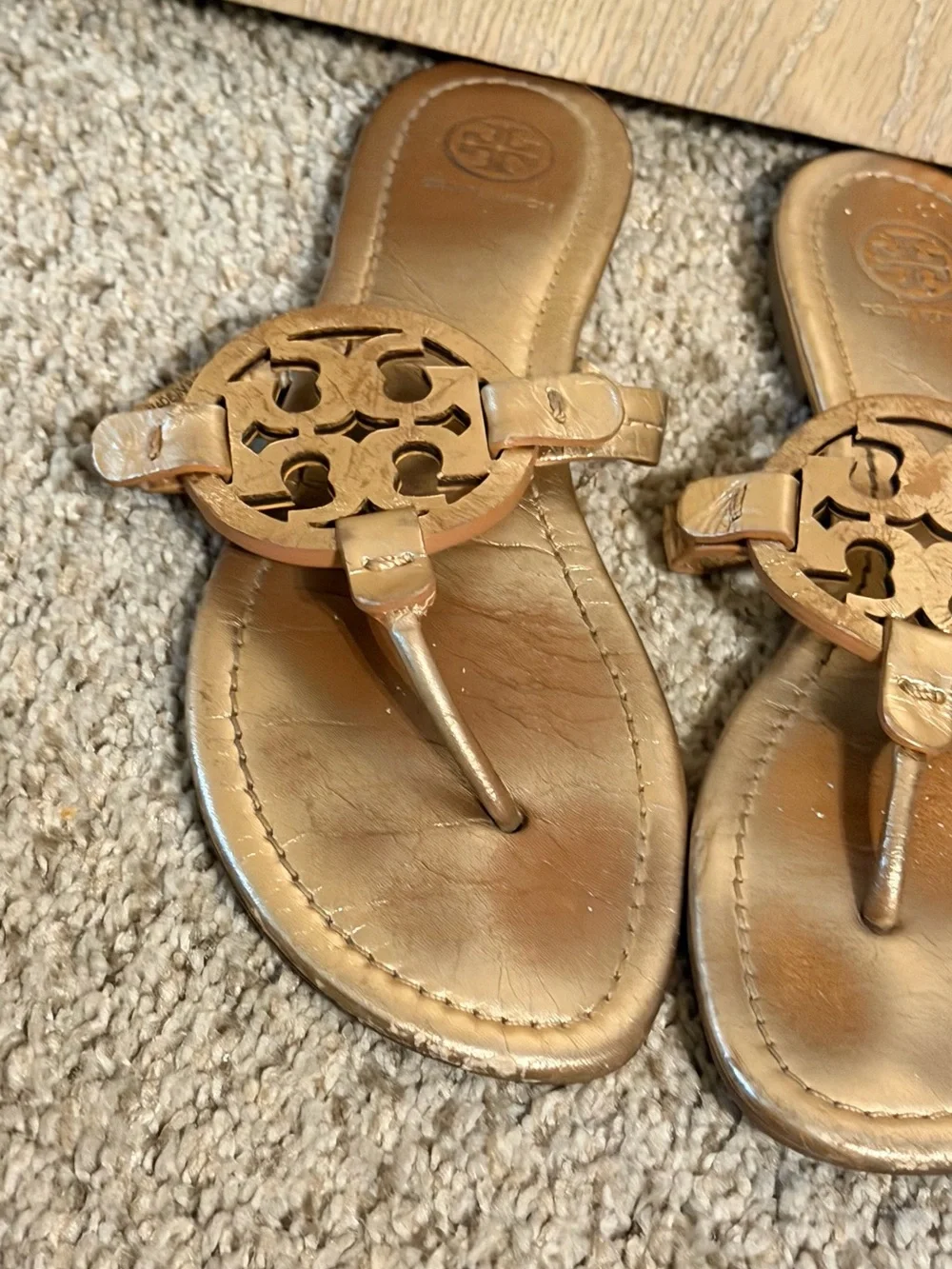 Tory Burch Metallic Bronze Logo Thong Sandals